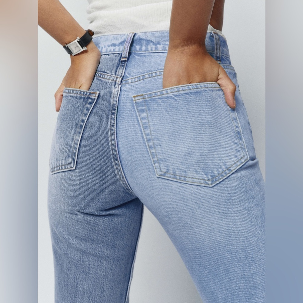 Reformation Cynthia Two Tone High Rise Straight Jeans